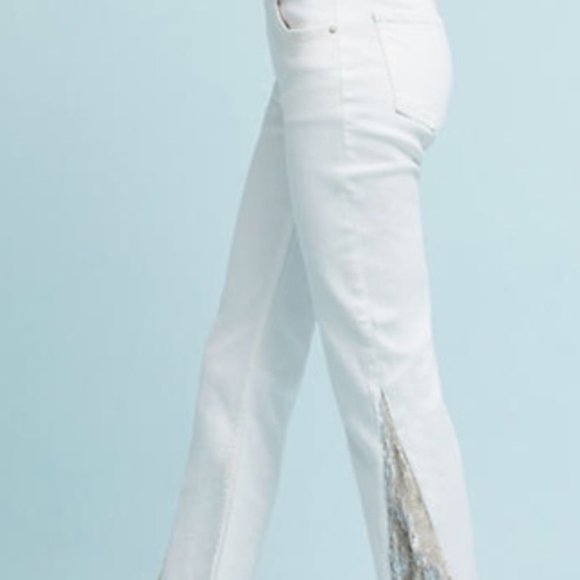 Anthropologie Pilcro and the Letterpress High-Rise Sequins Flared Jeans White - Picture 3 of 13